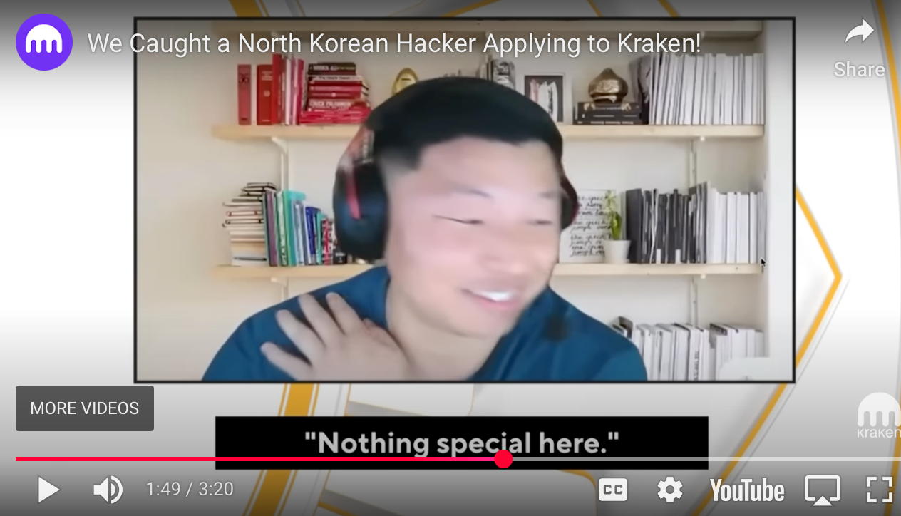 A North Korean hacker attempting to infiltrate Kraken by applying for a job